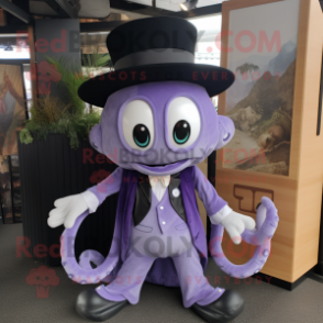 Lavender Octopus mascot costume character dressed with a Tuxedo and Backpacks