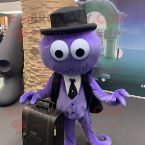 Lavender Octopus mascot costume character dressed with a Tuxedo and Backpacks