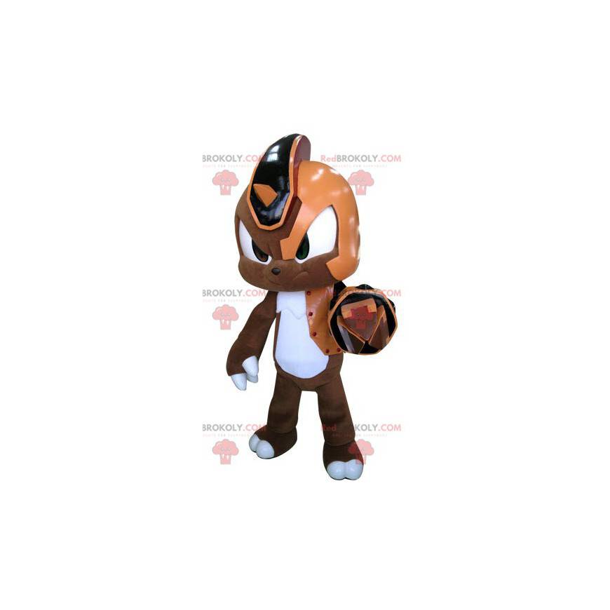 Mascota de conejo cyborg marrón naranja y blanco -