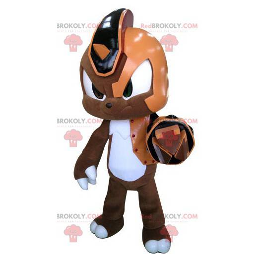 Mascota de conejo cyborg marrón naranja y blanco -