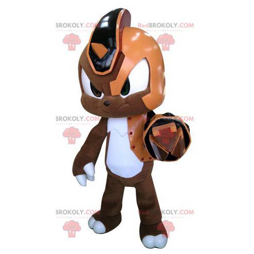 Mascotte coniglio cyborg marrone arancione e bianco -