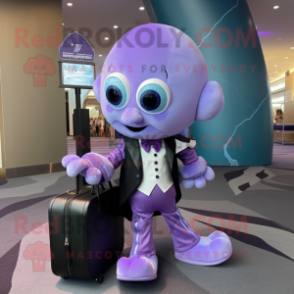 Lavender Octopus mascot costume character dressed with a Tuxedo and Backpacks