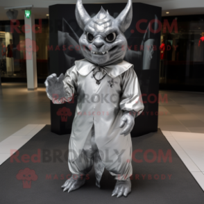 Silver Devil mascot costume character dressed with a Parka and Pocket squares