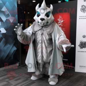 Silver Devil mascot costume character dressed with a Parka and Pocket squares