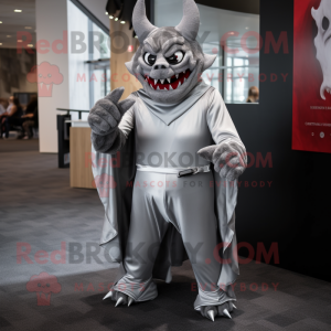 Silver Devil mascot costume character dressed with a Parka and Pocket squares