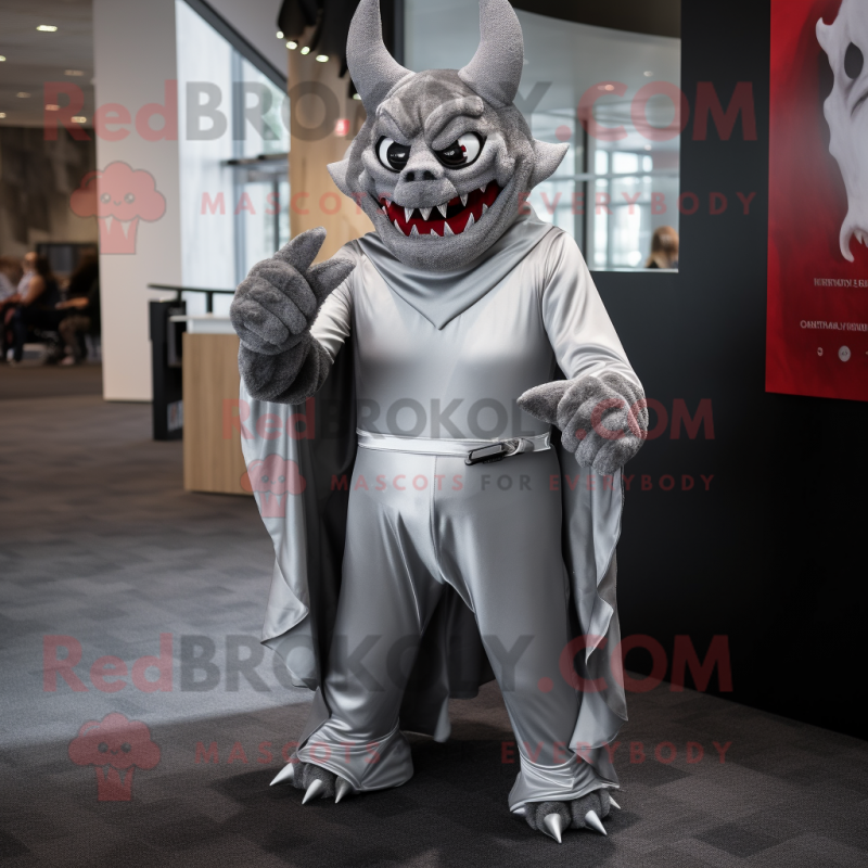 Silver Devil mascot costume character dressed with a Parka and Pocket squares Silver Devil mascot costume character dressed with a Parka and Pocket squares