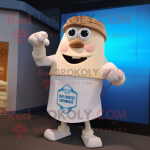 Cream Clam Chowder mascot costume character dressed with a Tank Top and Belts