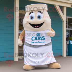 Cream Clam Chowder mascot costume character dressed with a Tank Top and Belts