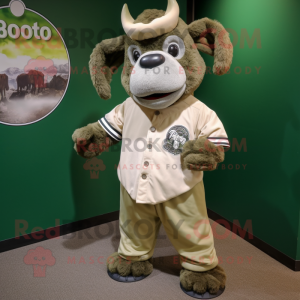 Olive Woolly Rhinoceros mascot costume character dressed with a Baseball Tee and Pocket squares