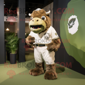 Olive Woolly Rhinoceros mascot costume character dressed with a Baseball Tee and Pocket squares