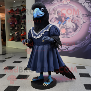 Navy Crow mascot costume character dressed with a Ball Gown and Shoe clips