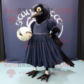 Navy Crow mascot costume character dressed with a Ball Gown and Shoe clips