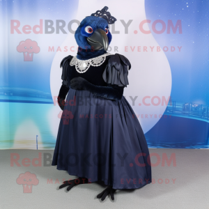 Navy Crow mascot costume character dressed with a Ball Gown and Shoe clips