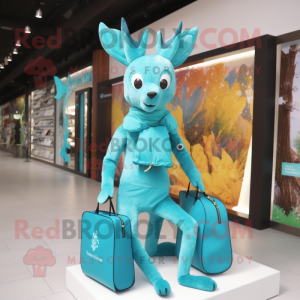 Turquoise Roe Deer mascot costume character dressed with a Leggings and Handbags