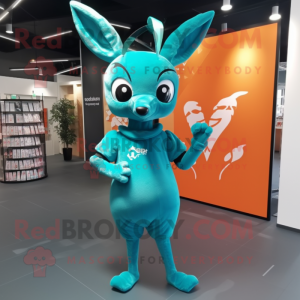 Turquoise Roe Deer mascot costume character dressed with a Leggings and Handbags