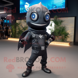 Black Swordfish mascot costume character dressed with a Romper and Smartwatches