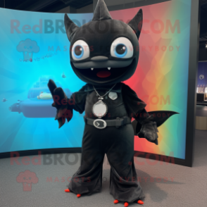 Black Swordfish mascot costume character dressed with a Romper and Smartwatches