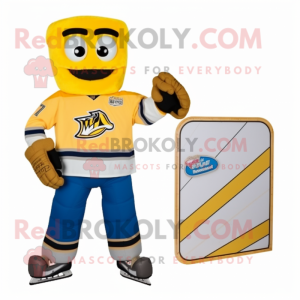 Gold Ice Hockey Stick mascot costume character dressed with a Flare Jeans and Wallets