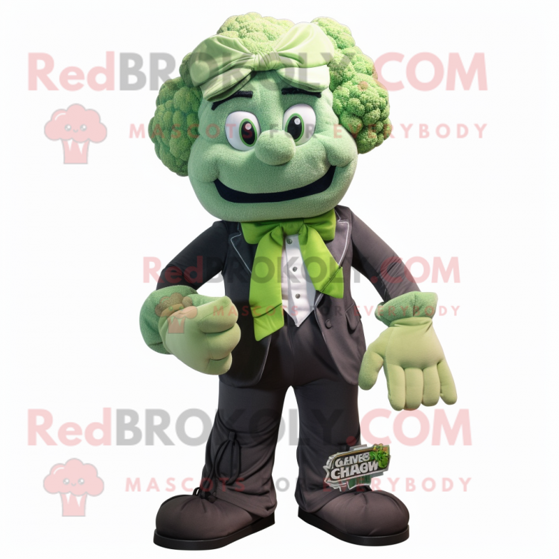 Green Cauliflower mascot costume character dressed with a Cargo Pants and Bow ties Green Cauliflower mascot costume character dressed with a Cargo Pants and Bow ties