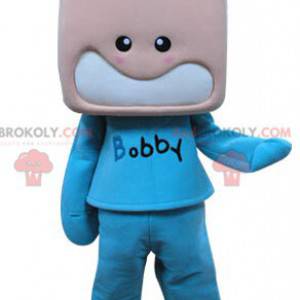 Kind mascotte jongen gekleed in blauw - Redbrokoly.com