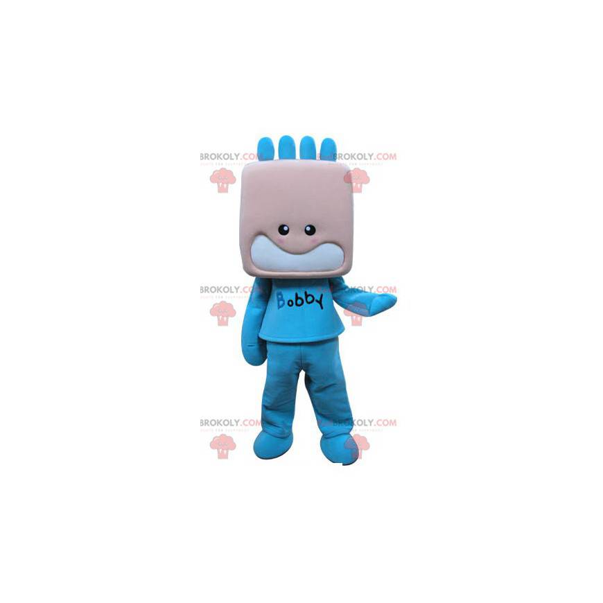 Kind mascotte jongen gekleed in blauw - Redbrokoly.com