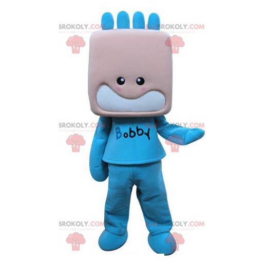 Kind mascotte jongen gekleed in blauw - Redbrokoly.com