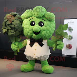 Green Cauliflower mascot costume character dressed with a Cargo Pants and Bow ties