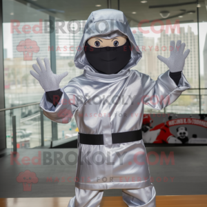 Silver Ninja maskot kostym...