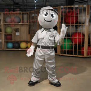 Silver Golf Ball mascot costume character dressed with a Cargo Pants and Tie pins