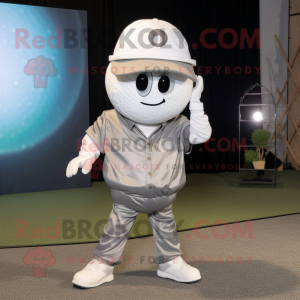 Silver Golf Ball mascot costume character dressed with a Cargo Pants and Tie pins
