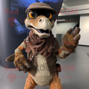 Brown Deinonychus mascot costume character dressed with a Cargo Pants and Mittens