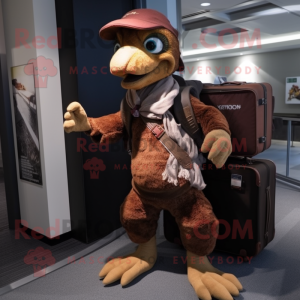 Brown Deinonychus mascot costume character dressed with a Cargo Pants and Mittens