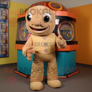 Tan Gumball Machine mascot costume character dressed with a Turtleneck and Wraps
