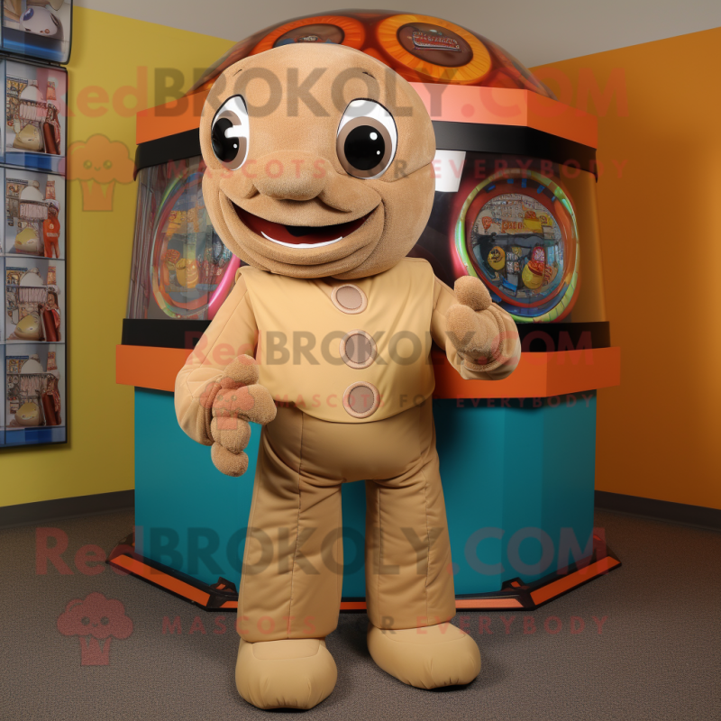 Tan Gumball Machine mascot costume character dressed with a Turtleneck and Wraps Tan Gumball Machine mascot costume character dressed with a Turtleneck and Wraps