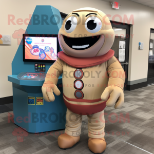 Tan Gumball Machine mascot costume character dressed with a Turtleneck and Wraps