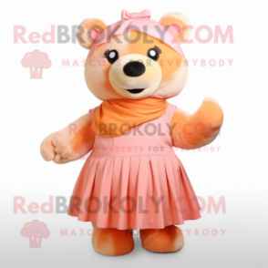 Peach Bear mascot costume character dressed with a Pencil Skirt and Scarves