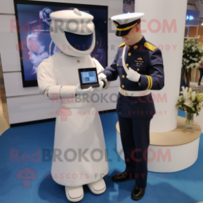 Navy Alliance mascot costume character dressed with a Wedding Dress and Smartwatches
