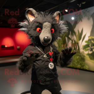Black Aye-Aye mascot costume character dressed with a Graphic Tee and Gloves