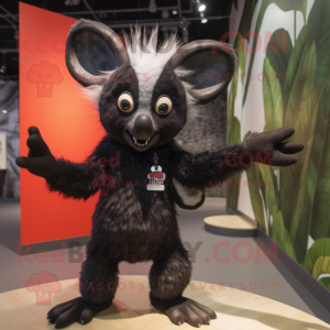 Black Aye-Aye mascot costume character dressed with a Graphic Tee and Gloves