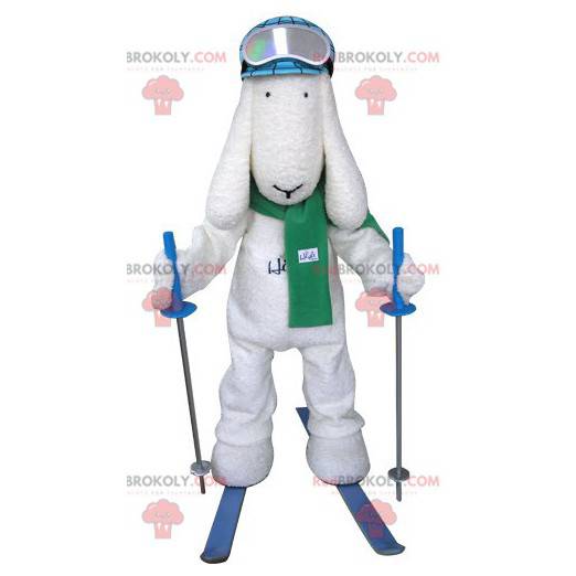 Witte skiër hond mascotte - Redbrokoly.com
