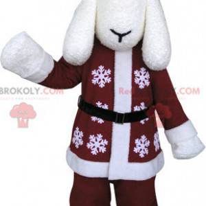Mascotte de chien blanc en tenue hivernale - Redbrokoly.com