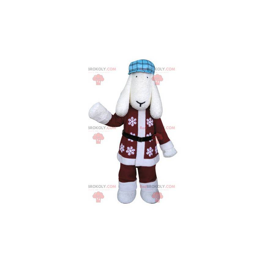 Mascote cachorro branco com roupas de inverno - Redbrokoly.com