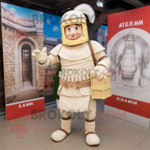 Cream Roman Soldier mascot costume character dressed with a Playsuit and Wallets