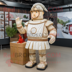 Cream Roman Soldier mascot costume character dressed with a Playsuit and Wallets