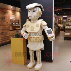 Cream Roman Soldier mascot costume character dressed with a Playsuit and Wallets