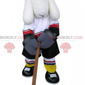 Mascote cachorro branco com roupa de hóquei - Redbrokoly.com