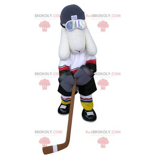 Hvit hundemaskot i hockeyutstyr - Redbrokoly.com