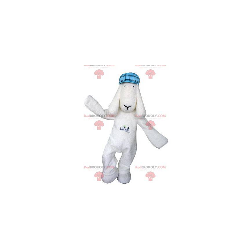 Mascotte de chien blanc avec un béret bleu - Redbrokoly.com