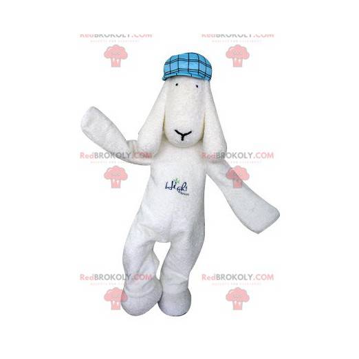 Hvid hundemaskot med en blå baret - Redbrokoly.com