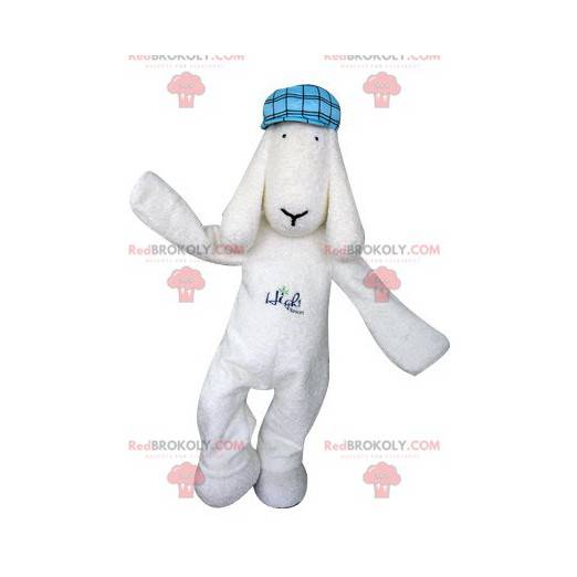 Witte hond mascotte met een blauwe baret - Redbrokoly.com